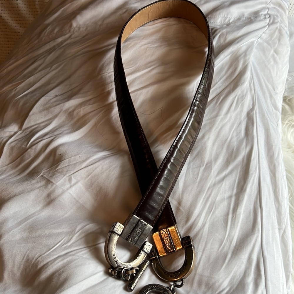 Brighton vintage brown belt with silver circle clasp. SzS/M 28 - Picture 3 of 4